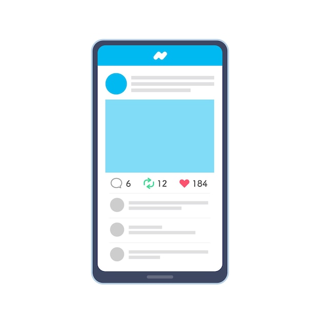 Vettore display con post sui social media su smartphone