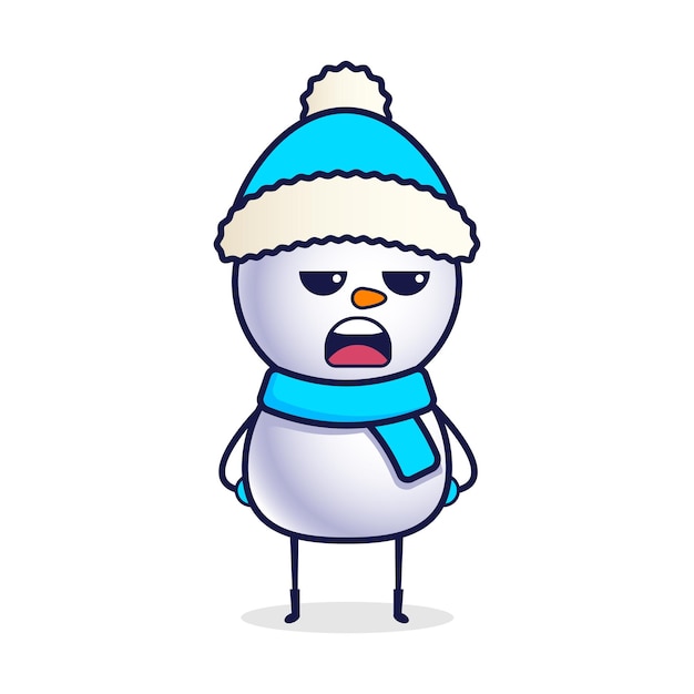 Недовольный мультяшный снеговик в рождественской шапке