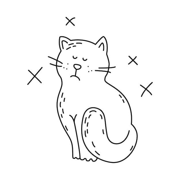 Displeased cat. Vector hand drawn style, doodle illustration. Mascot, sticker, emoji