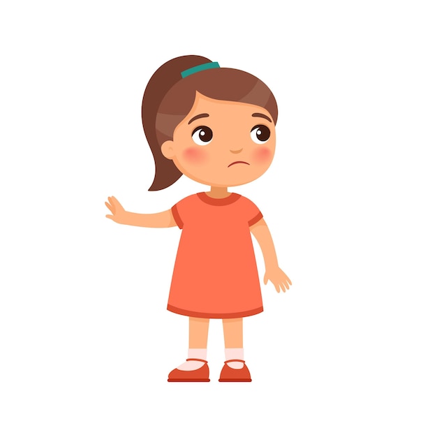 Displeased little girl shows refusal gesture illustration