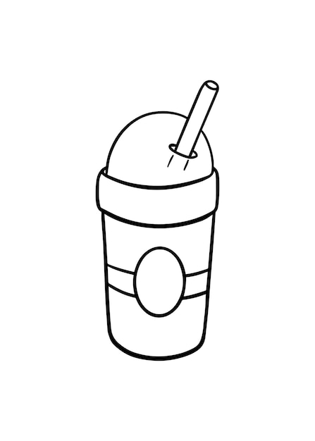 Disposable glass with a transparent lid and a straw for drinks juice tea coffee water doodle linear