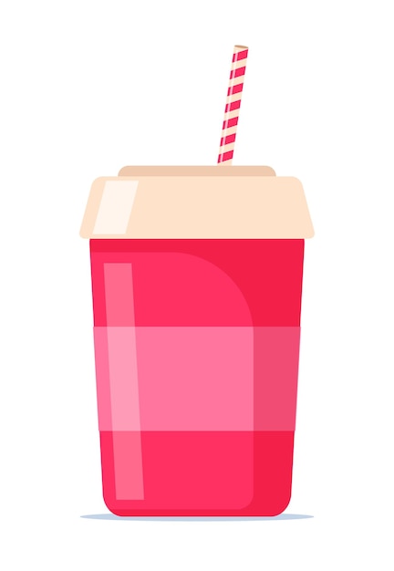 Vector disposable paper beverage cup for soda with drinking straw vector flat isolated illustration