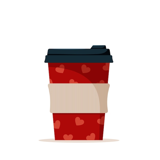 Vector disposable paper or plastic coffee cup with valentines day illustration