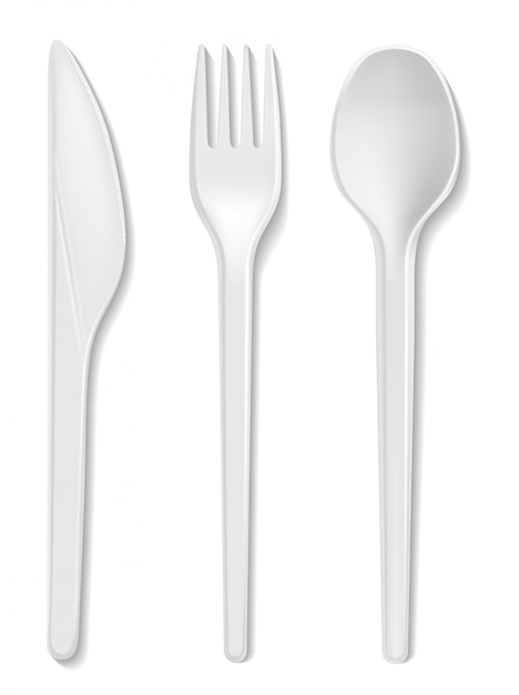 Disposable plastic vector spoon knife and fork 