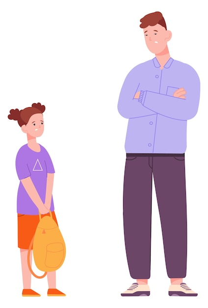 Vector dissapointed father with daughter sad parent and kid conflict