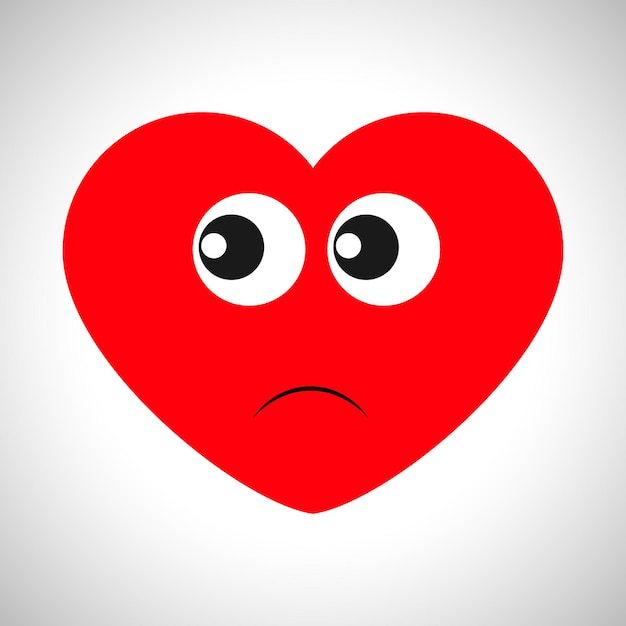 Dissatisfied cartoon heart with a look to the side Symbol of Love Vector illustration