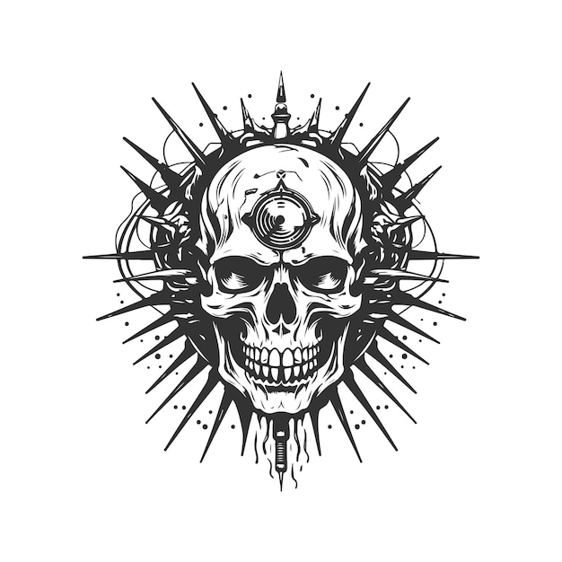 悪夢の反対派スカウト ヴィンテージ ロゴ ライン アート コンセプト黒と白の色手描きイラスト