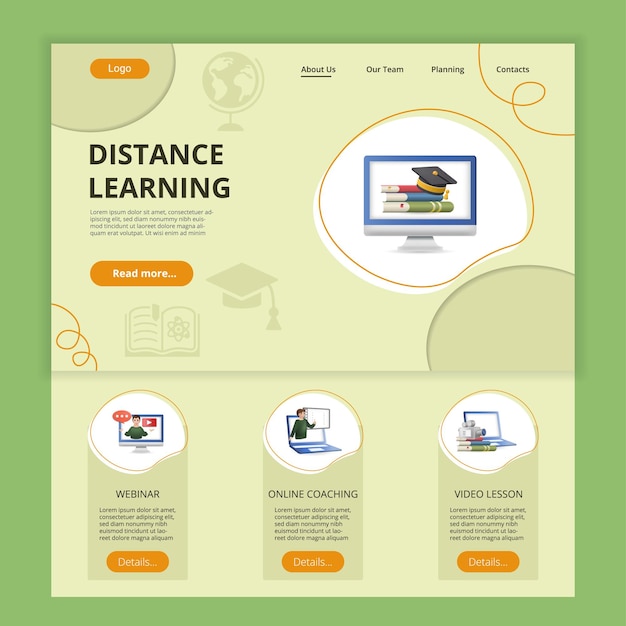 Vector distance learning flat landing page website template webinar
