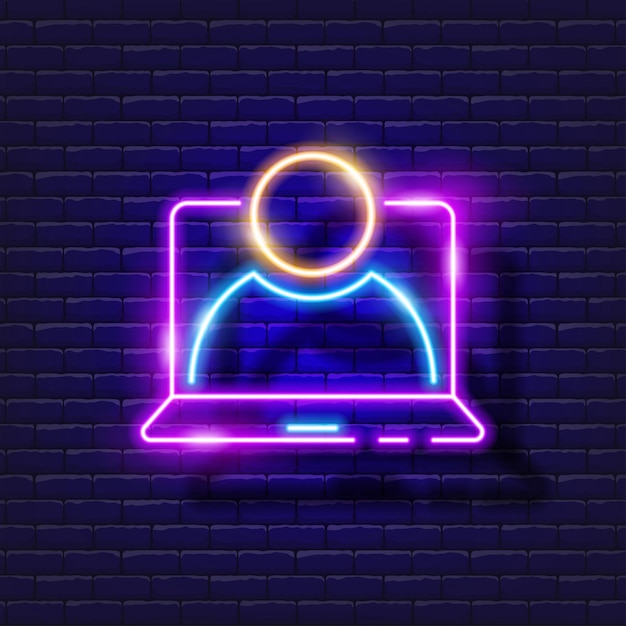 Distance learning support elearning online education icon Neon glowing vector illustration