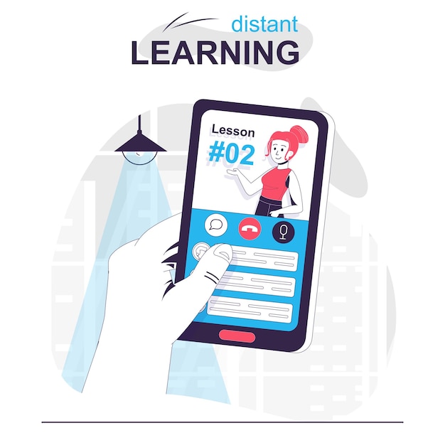 Distant learning isolated cartoon concept online lessons in mobile app educational courses