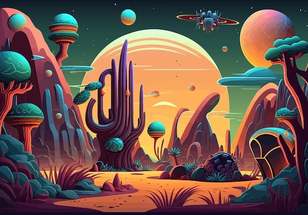 Premium Vector | Distant planet fantasy bright colors generative ai galaxy  new world future desert stone sky aliens abstraction unusual plants concept  art fantasy concept vector illustration