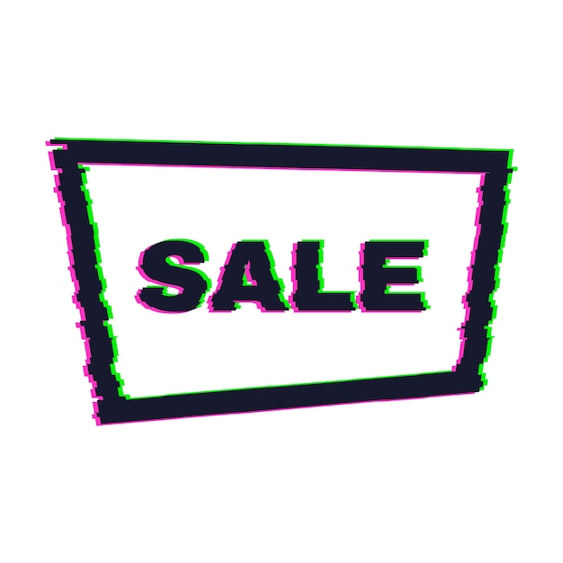 Distorted glitch sale banner with error effect on the edges and in text. Vector illustration.