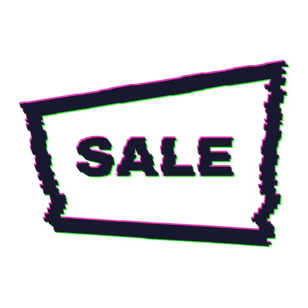 Distorted glitch sale banner with error effect on the edges and in text. vector illustration.