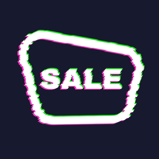 Distorted glitch sale banner with error effect on the edges and in text. vector illustration.