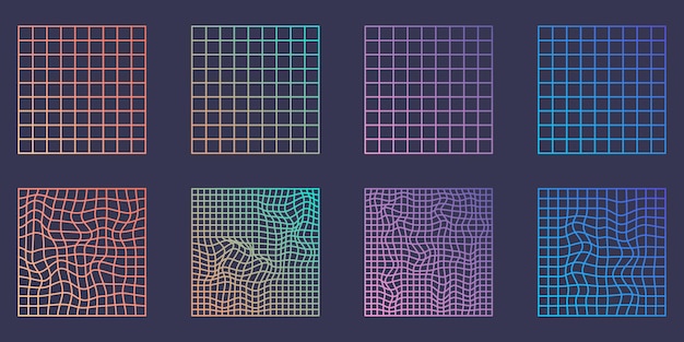 Вектор Искаженная сетка квадратный неоновый узор деформация футуристический геометрический квадратный глюк абстрактный современный дизайн