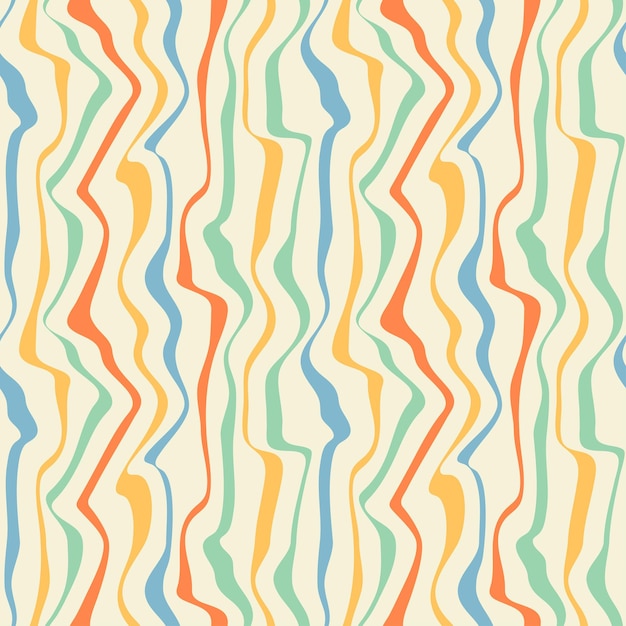 Vector distorted lines psychedelic seamless pattern retro 70s 90s 00s style texture groovy colorful waves