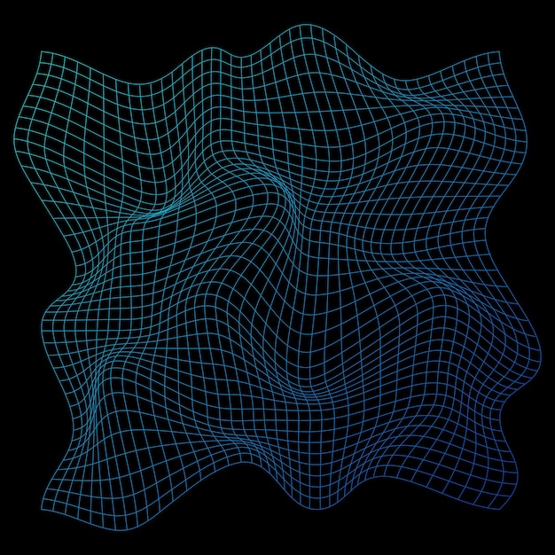 벡터 왜곡된 네온 그리드 패턴 와이어프레임 웨이브 형상 그리드 뒤틀린 메쉬 텍스처 곡선 메쉬 요소 벡터 그림