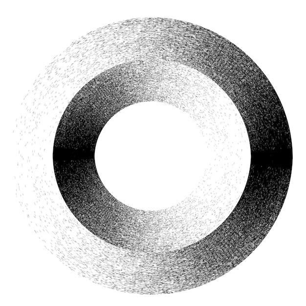 Distress geometric circle design . Noise dispersion vector logo . Spray effect .Grunge, grain.