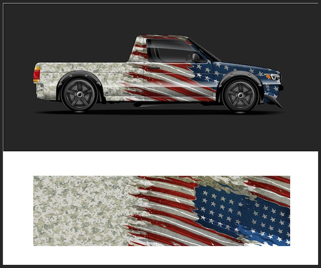 Vector distressed usa flag car wrap design with american flag