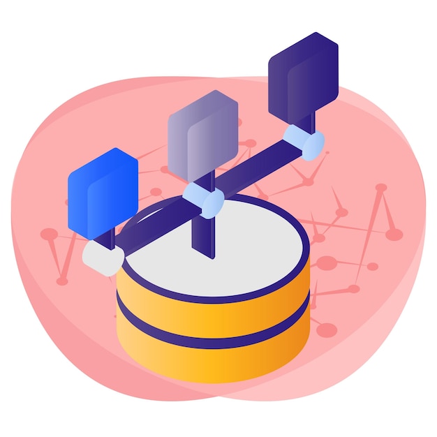 Distributed database isometric Concept decentralised independent computers Vector Design Big data