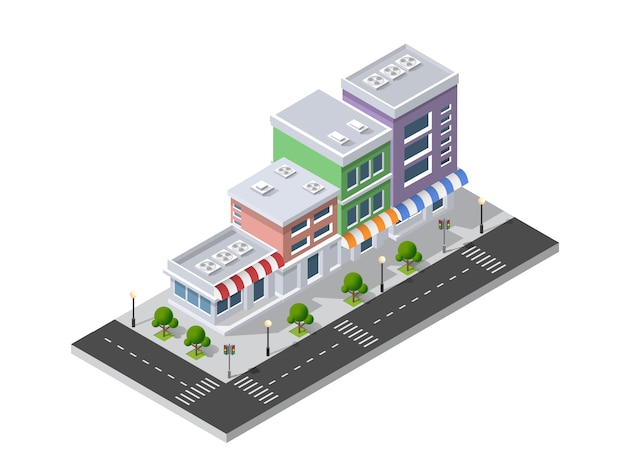 District of the city street houses isometric