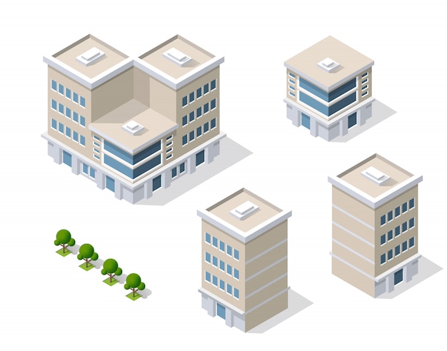 Vector district of the city street houses isometric