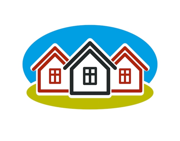 District conceptual vector illustration, three simple houses. houses art picture, real estate theme. abstract image, best for use in advertising, estate and construction business.