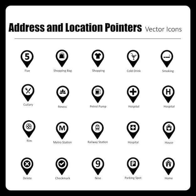 Dit is een verzameling van 24 handgemaakte pixel perfecte adres en locatie pointers vector iconen