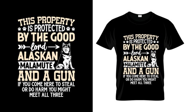 Vector dit pand is beschermd door de goede heer kleurrijke grafische t-shirt alaskan malamute t-shirt desi