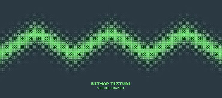 Vector dither pattern bitmap texture zigzag line horizontal border vector abstract background glitch screen with flicker pixels effect wide wallpaper 8bit pixel art retro arcade video game abstraction