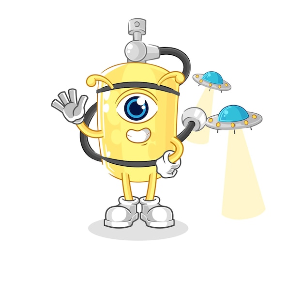 Diver cylinder alien cartoon mascot vector