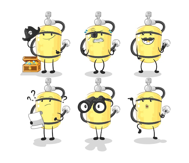 Diver cylinder pirate group character cartoon mascot vector