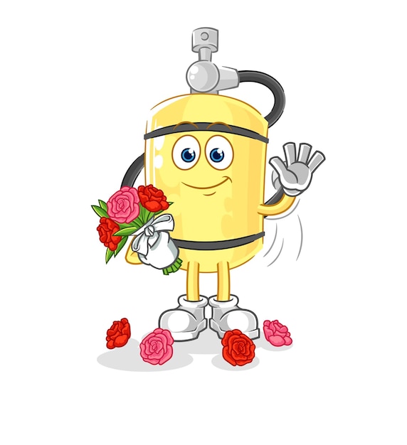 Diver cylinder with bouquet mascot cartoon vector