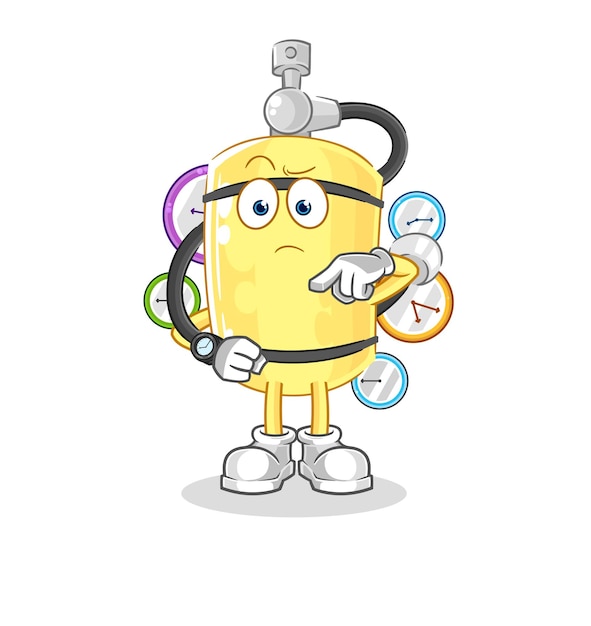 Diver cylinder with wristwatch cartoon cartoon mascot vector
