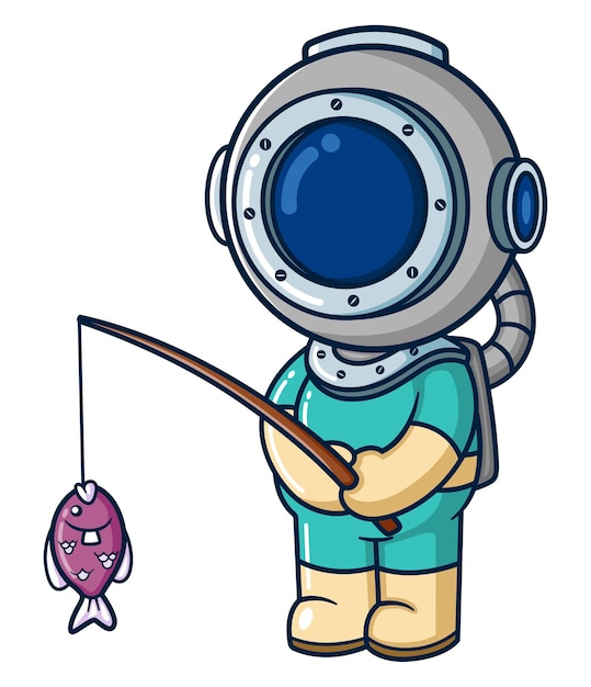 the diver fishing and catching a big fish