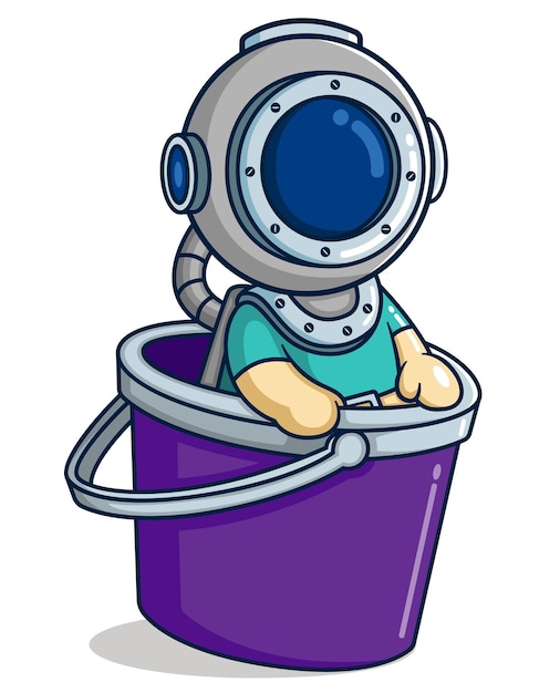 The diver hiding inside a big bucket