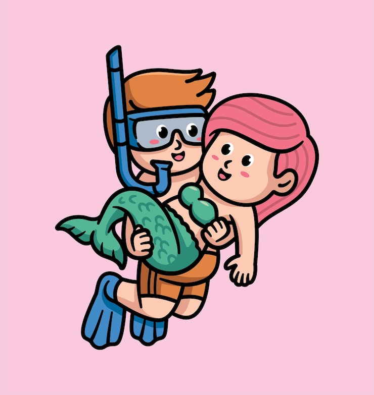 Vector ダイバーが人魚を握っているイラスト