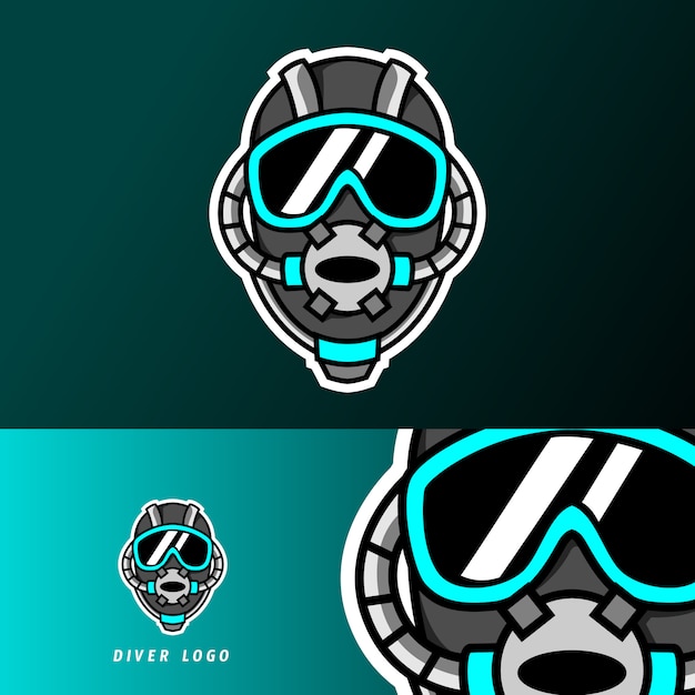 Шаблон логотипа кибер спорт дайвер подводный шлем талисман