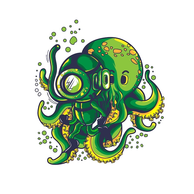 Vector diver with cute octopus