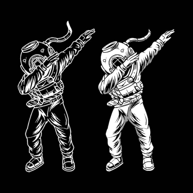 Vector diver with dabbing dance illustration premium vector