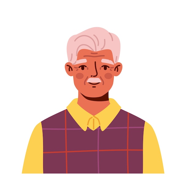 Divers menselijk portret concept Oude man in violet jasje Senior in casual kleding Avatar van mannelijke gebruiker voor sociale netwerken Cartoon platte vectorillustratie geïsoleerd op witte achtergrond