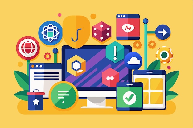 A diverse array of customizable flat JavaScript framework icons is ...