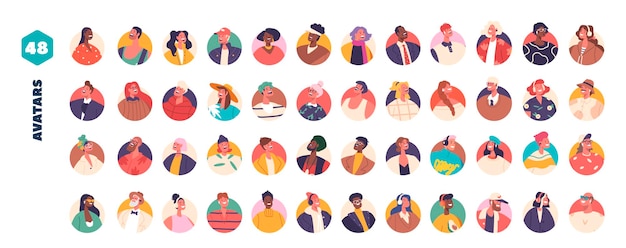 Diverse Avatars Collection Unique Characters of Various Genders Ethnicities And Styles Perfect For Personalizing Profiles Presentations And Digital Platforms Cartoon People Vector Illustration