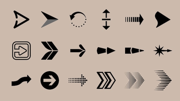 Diverse black arrow icon collection vector Black arrow icon set vector Set black arrow icon in various designs Various black arrow icon vector collection