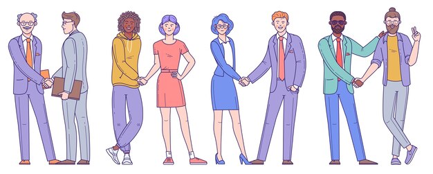 거래 완료 후 다양한 사업가, 남녀, 남녀 노소 악수.