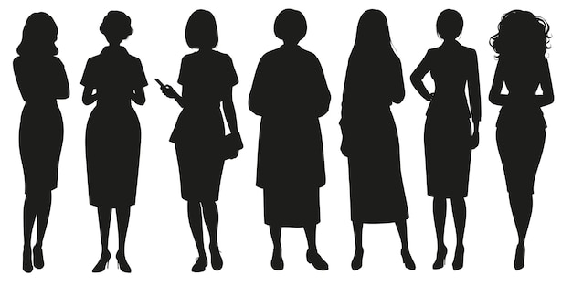 Vettore diversi professionisti in pose eleganti che mostrano silhouette aziendali