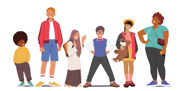 diverse children stand in row girls and boys of different races and ages multiracial and multicultural kids
