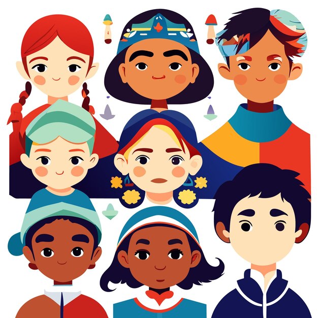 Vector diverse children vector portrait collection