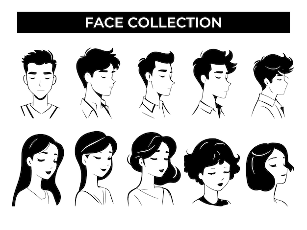 Vector diverse collection of hairstyles for men and women