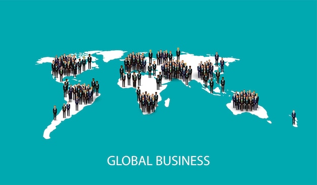 diverse crowd of people and world map